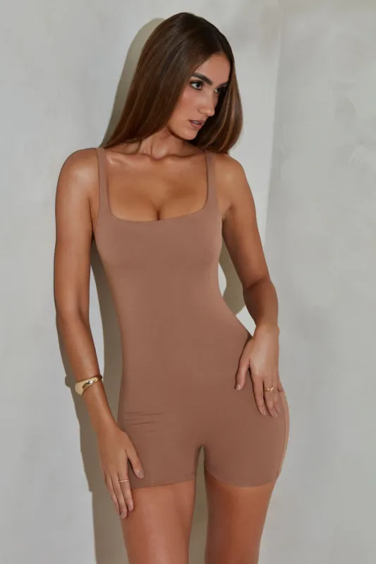 Square Neck Unitard in Tan sold by Oh Polly