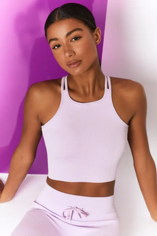 Feel Your Power Ribbed Racer Crop Top in Lilac sold by Oh Polly