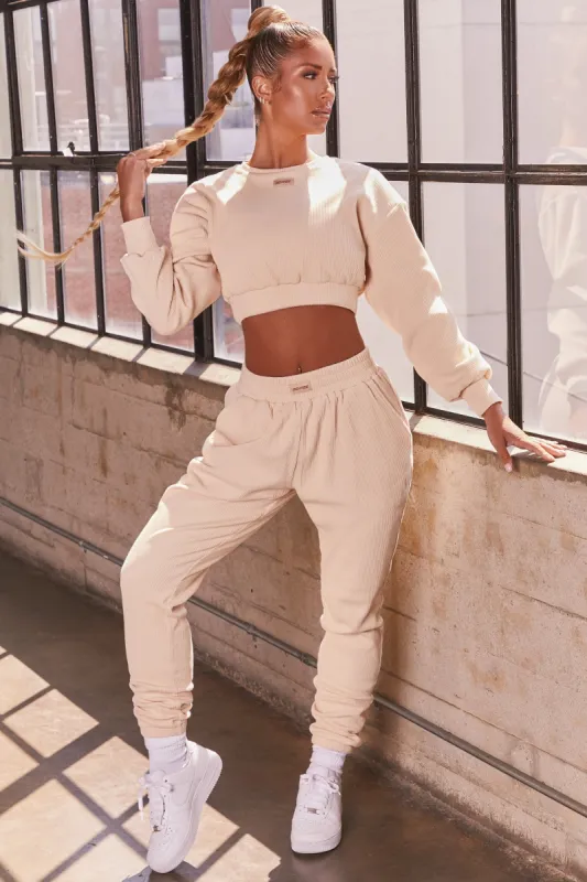 At Ease Ribbed Cropped Oversized Sweatshirt in Cream sold by Oh Polly