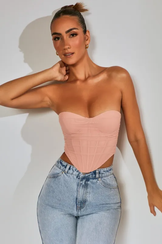 Mesh Overlay Corset Top in Blush sold by Oh Polly