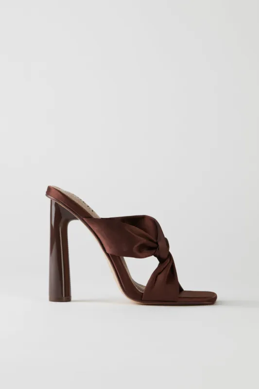Satin Mule Heels in Mocha sold by Oh Polly