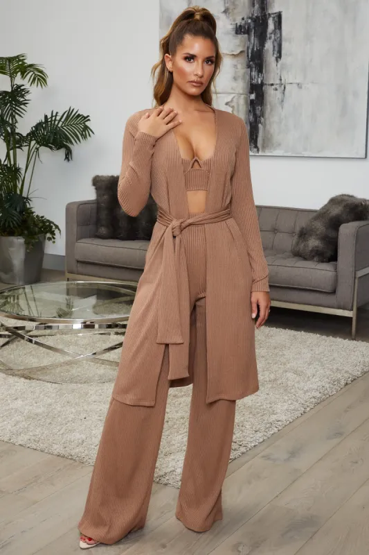Knit Hot Longline Knitted Duster Cardigan in Coffee sold by Oh Polly