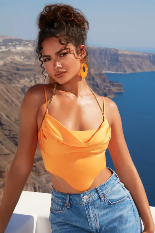High Tide Halter Chain Crop Top in Orange sold by Oh Polly