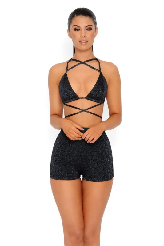 All Wrapped Up Metallic Knit Bralet in Black sold by Oh Polly