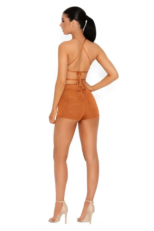 All Wrapped Up Metallic Knit Bralet in Copper sold by Oh Polly