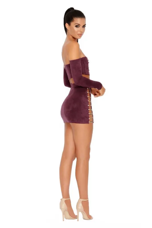 No Chain No Gain Suede Bardot Crop Top in Purple made by Oh Polly