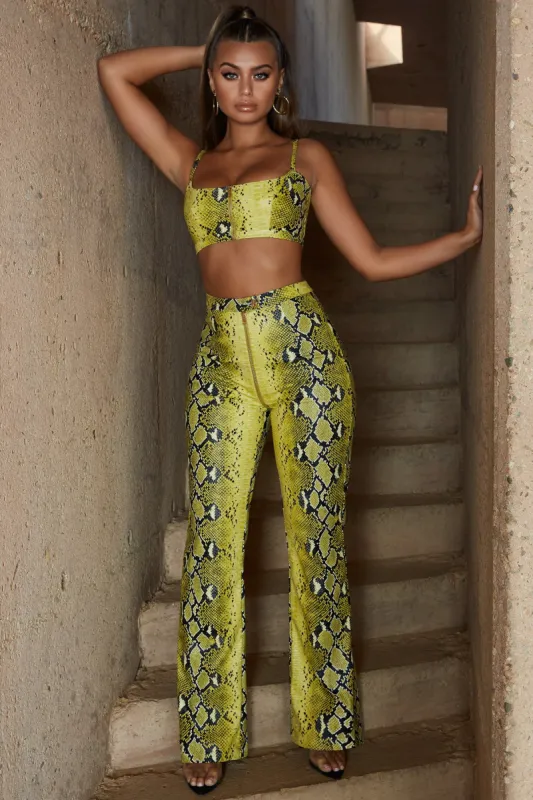 Snake Charmer Vegan Leather Crop Top in Lime Snake Print sold by Oh Polly