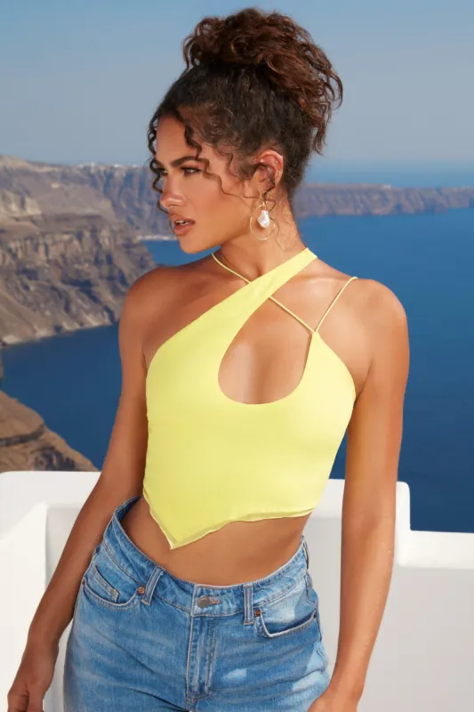 Asymmetric Keyhole Crop Top in Lime made by Oh Polly