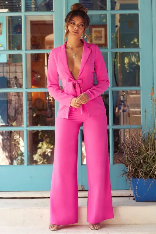 Suit Yourself Tie Front Blazer in Pink sold by Oh Polly