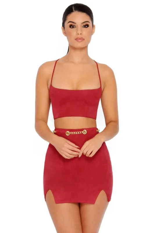 Chain Reaction Suede Crop Top in Red made by Oh Polly