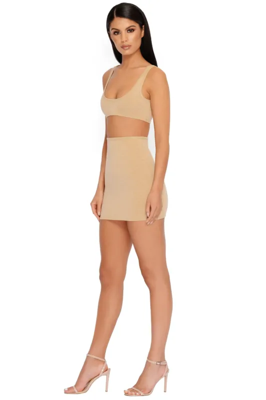 Basic Instinct Bodycon Skirt in Beige sold by Oh Polly