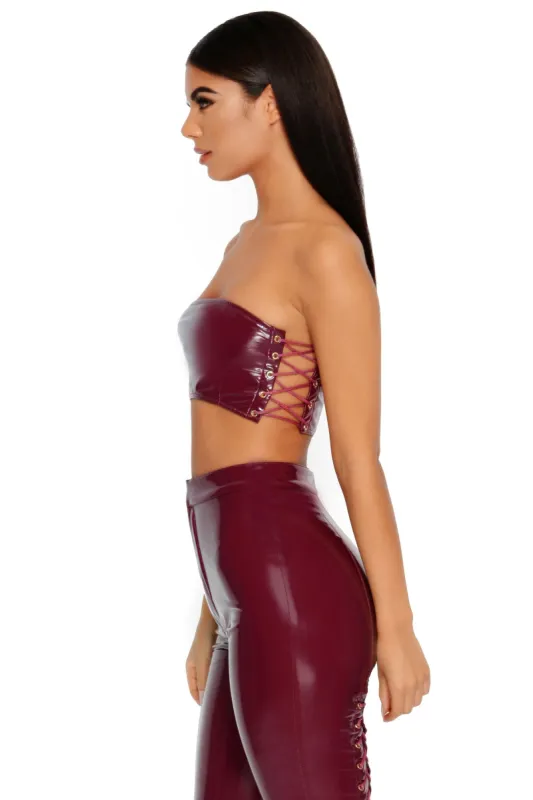 All Fired Up Vinyl Crop Top in Oxblood sold by Oh Polly