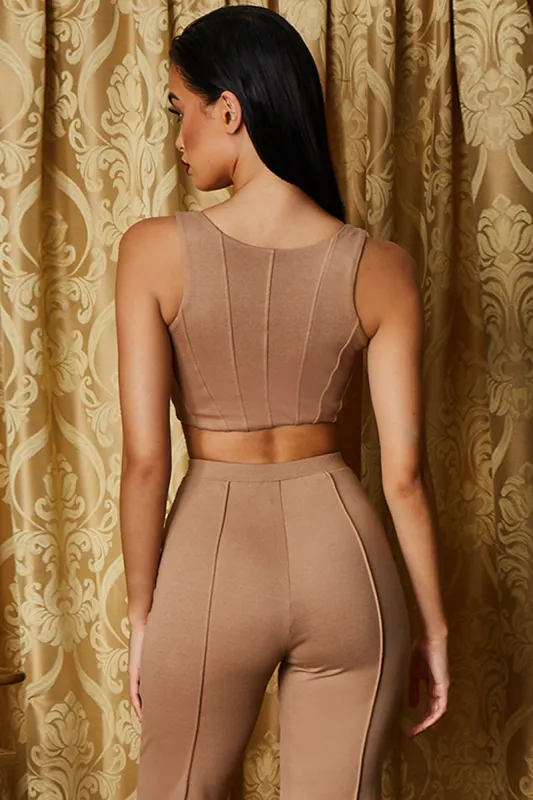 Flare Game Crop Top in Tan sold by Oh Polly