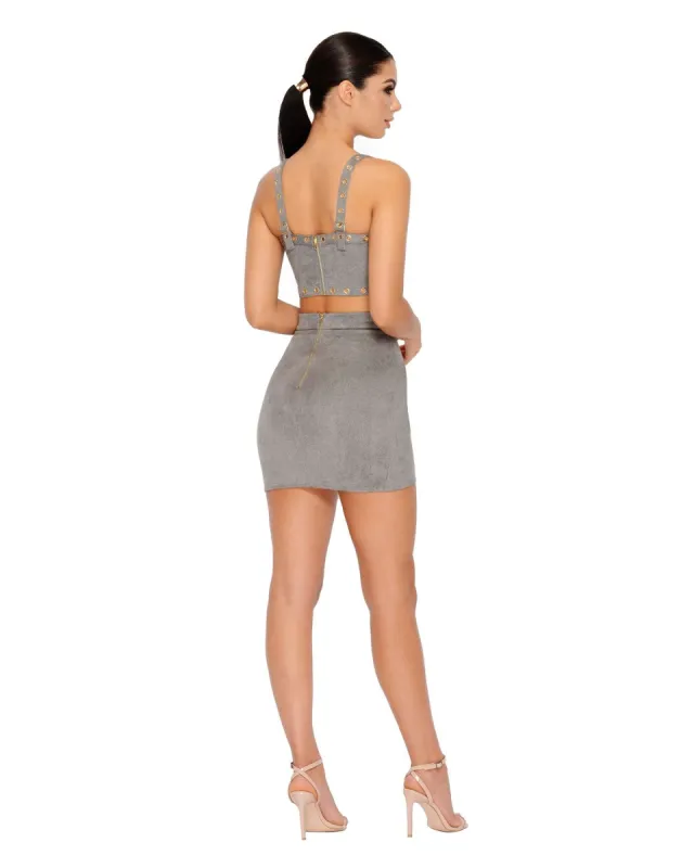 Stud Up Suede Crop Top in Grey sold by Oh Polly