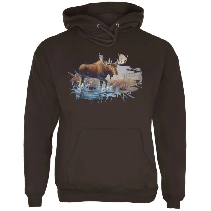 Moose Crossing the River Mens Hoodie sold by Old Glory