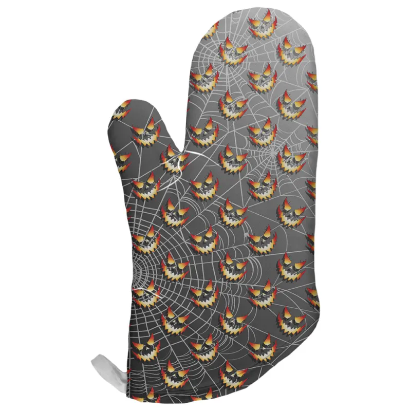 Halloween Spider Webs and Jack-O-Lanterns All Over Oven Mitt sold by Old Glory