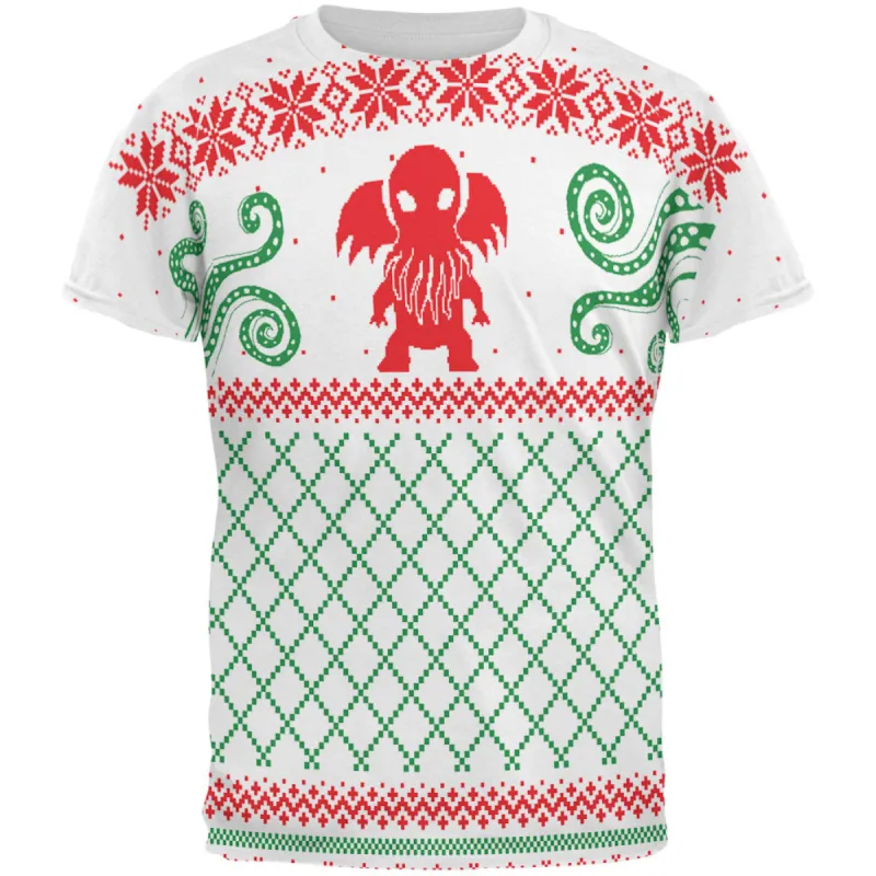 Cthulhu Lovecraft Dimensions Ugly Christmas Sweater All Over Mens T Shirt sold by Old Glory
