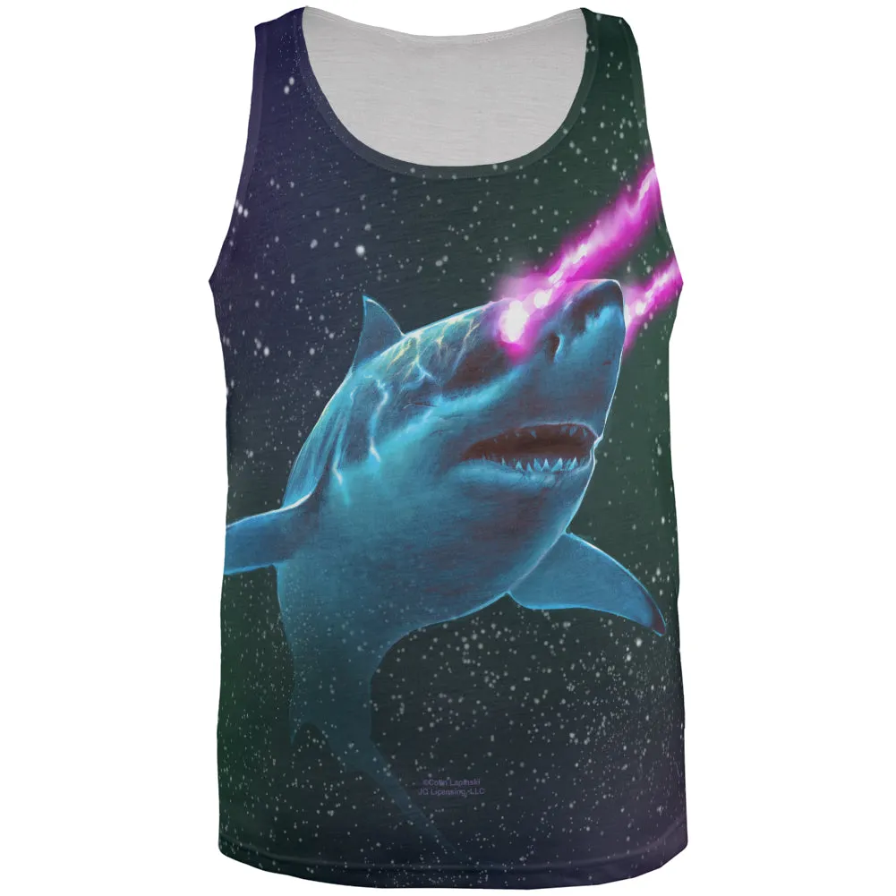 Galaxy Great White Shark Laser Beams All Over Mens Tank Top sold by Old Glory