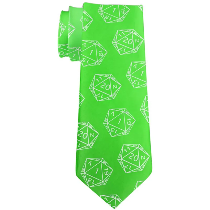 D20 Gamer Critical Hit and Fumble Green Pattern All Over Neck Tie sold by Old Glory