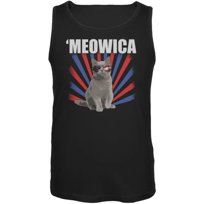 4th of July Meowica Black Adult Tank Top sold by Old Glory