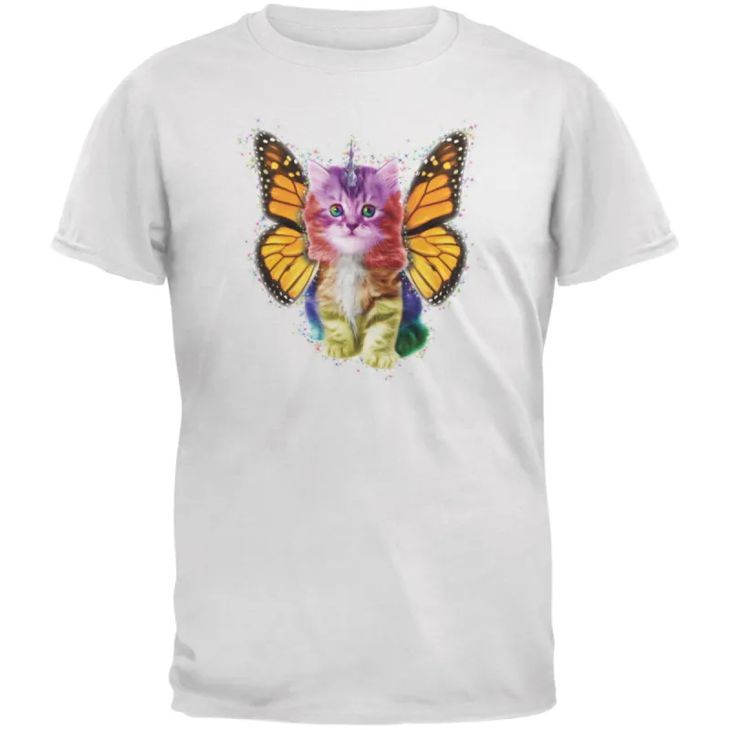 Rainbow Butterfly Unicorn Kitten White Adult T-Shirt sold by Old Glory