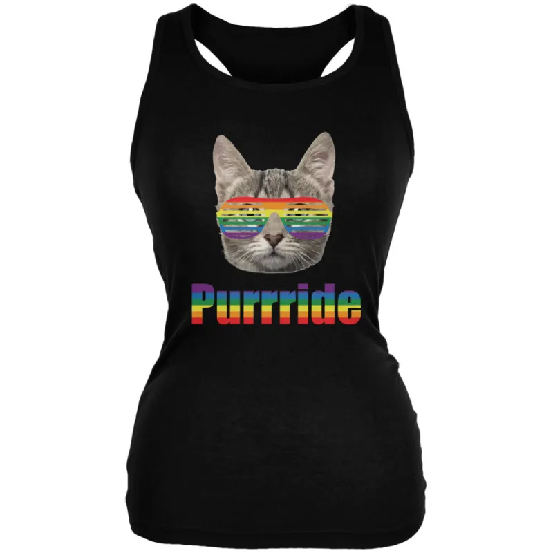 LGBT Purride Funny Cat Black Juniors Soft Tank Top sold by Old Glory