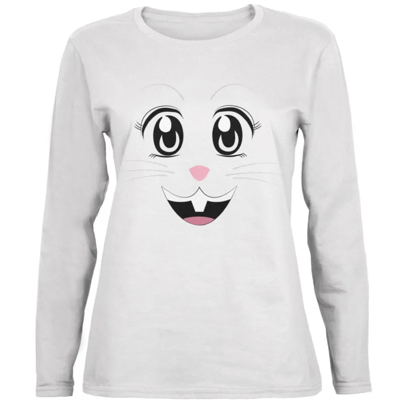 Anime Rabbit Face Usagi White Womens Long Sleeve T-Shirt sold by Old Glory