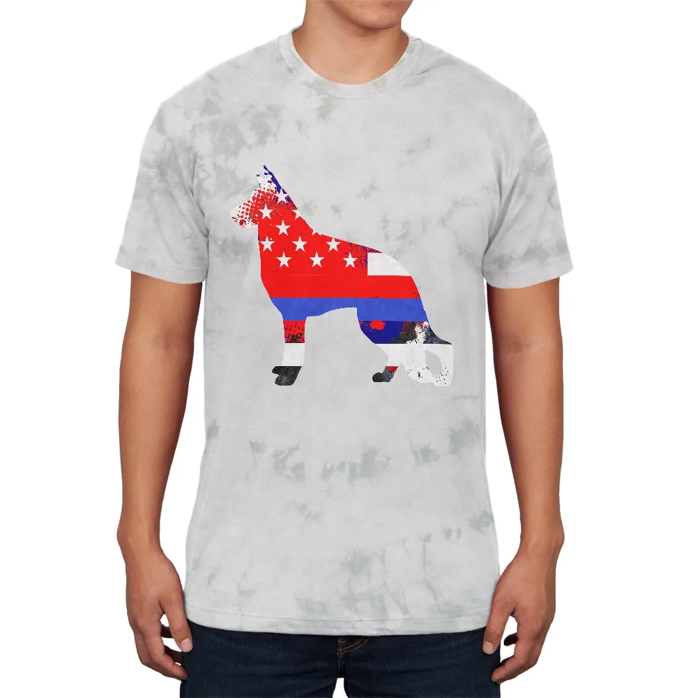 K9 German Shepherd Thin Blue Line Distressed Splatter Mens Soft T Shirt sold by Old Glory