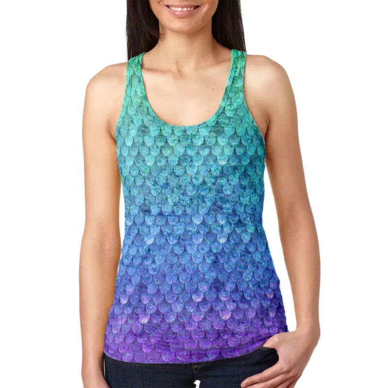 Halloween Mermaid Scales Costume Juniors Burnout Racerback Tank Top sold by Old Glory