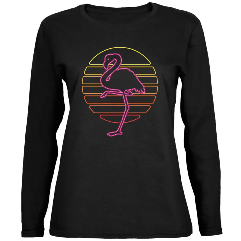 Retro 80s Neon Sign Flamingo Sunset Ladies' Jersey Long-Sleeve Tee sold by Old Glory