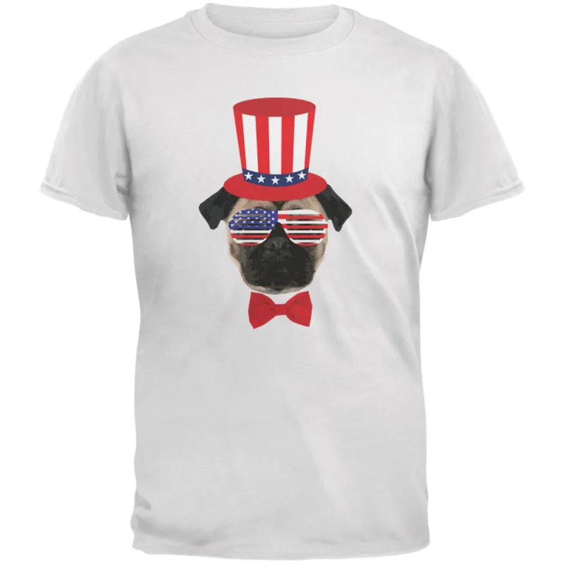 4th of July Funny Pug White Youth T-Shirt sold by Old Glory