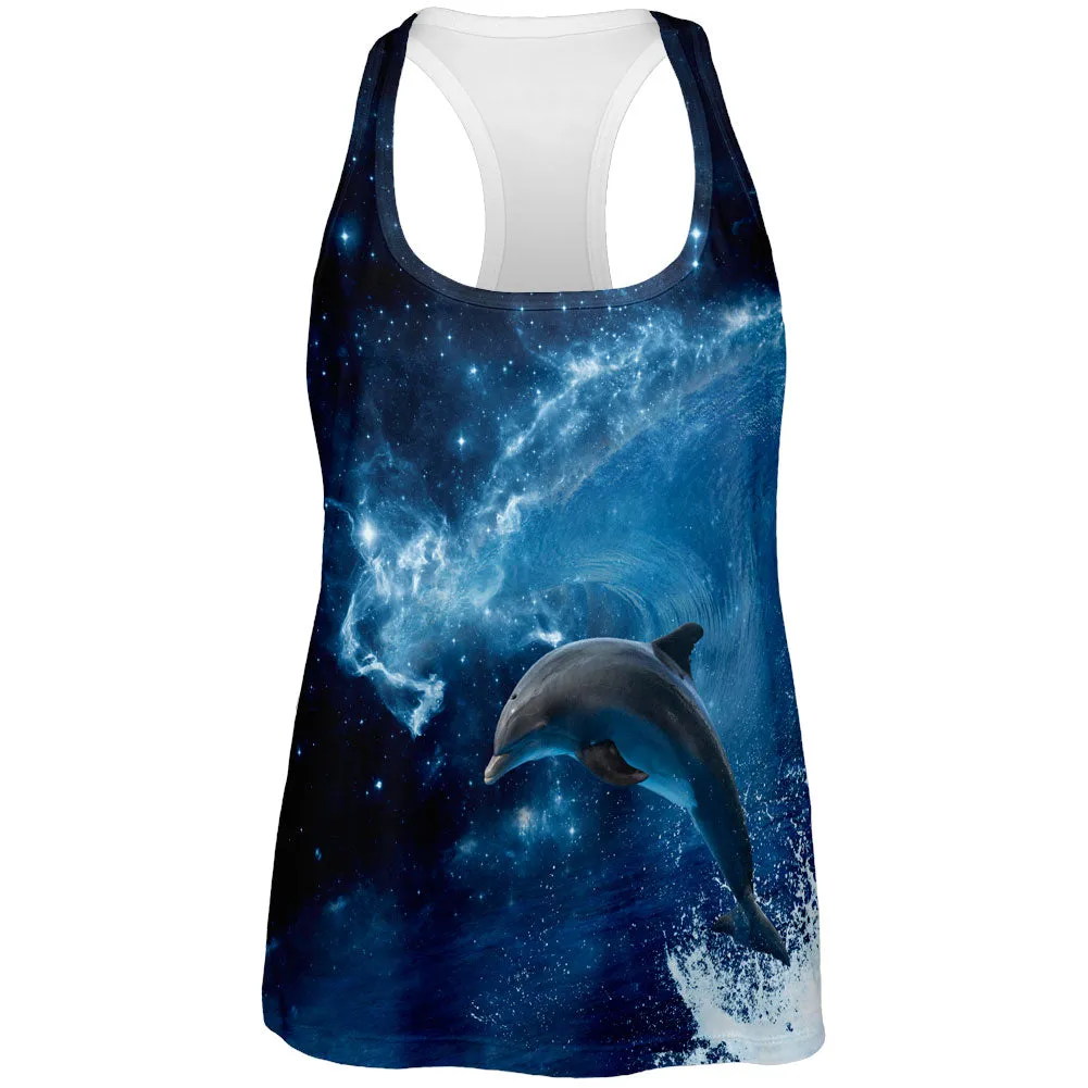 Dolphin IN SPACE Ocean Wave All Over Womens Tank Top sold by Old Glory
