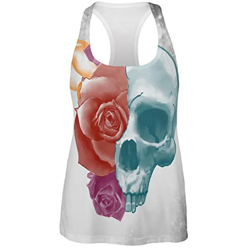 Blooming Flowers Skull All Over Womens Racerback Tank Top sold by Old Glory