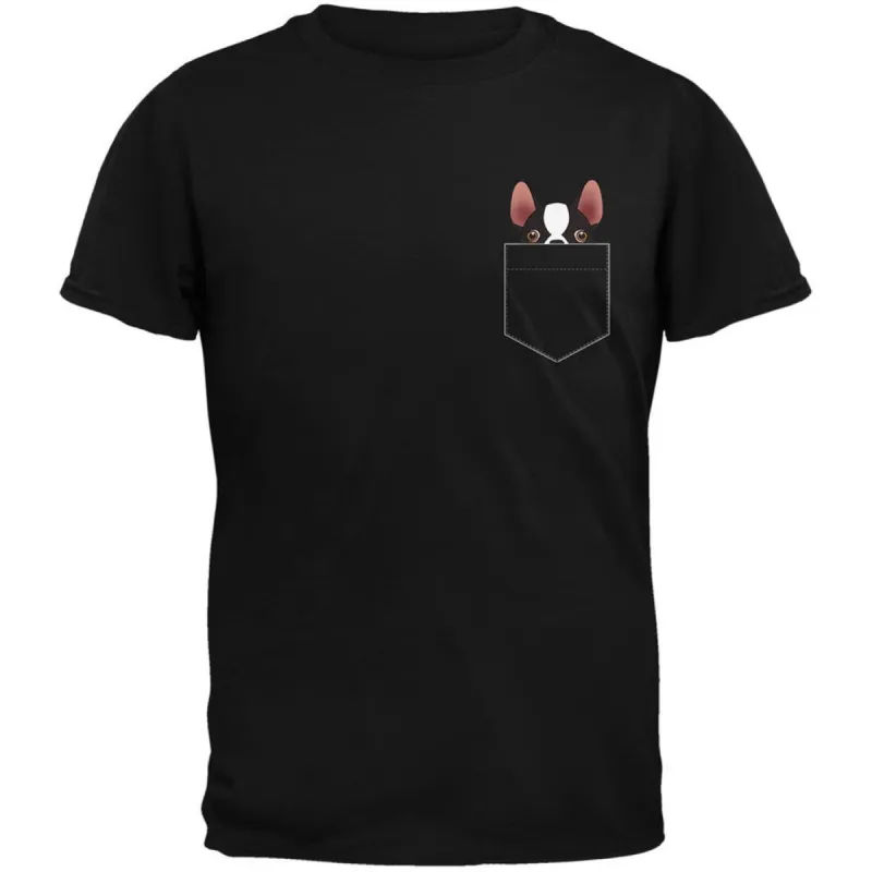 Boston Terrier Pocket Pet Black Adult T-Shirt made by Old Glory