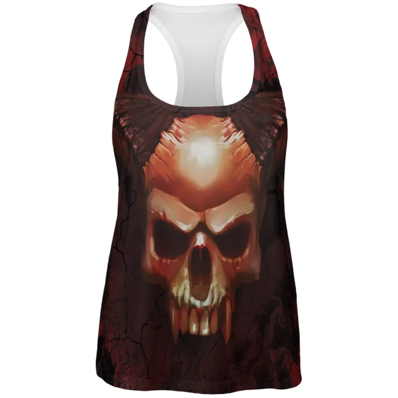 Halloween Horned Demon Skull From Hell All Over Womens Work Out Tank Top sold by Old Glory