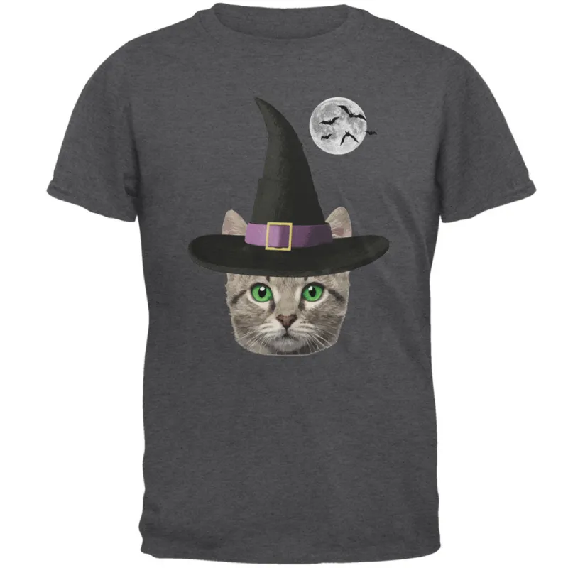Halloween Funny Cat Witch Dark Heather Adult T-Shirt sold by Old Glory