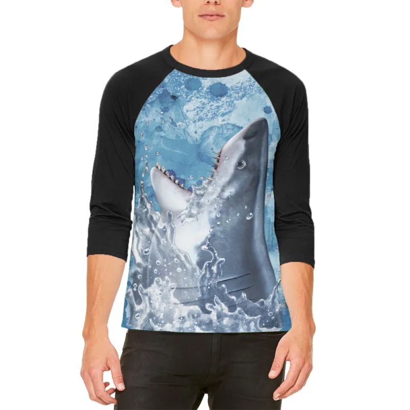 Hungry Great White Shark Breaching Mens Raglan T Shirt sold by Old Glory