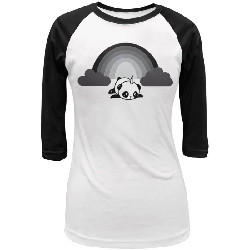 Panda Pandicorn Emo Sad Rainbow Juniors 3/4 Sleeve Raglan T Shirt sold by Old Glory