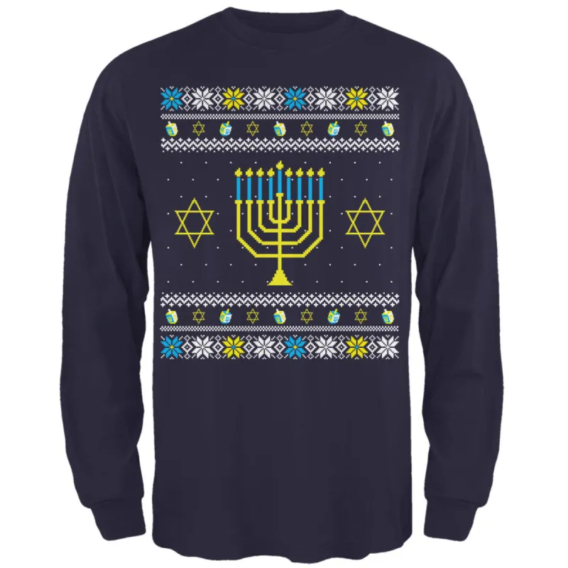 Menorah Ugly Hanukkah Sweater Mens Long Sleeve T Shirt sold by Old Glory