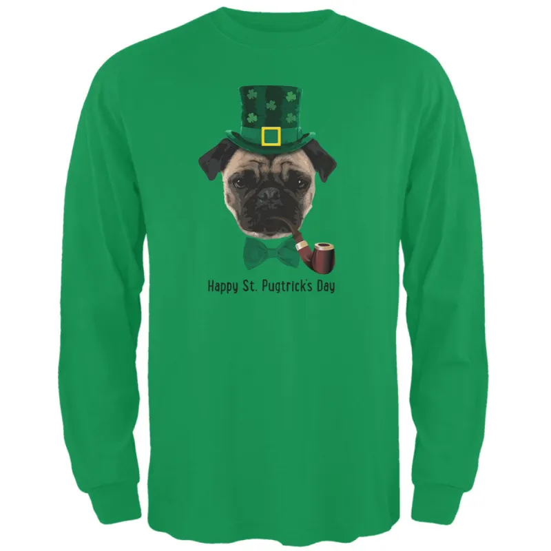 St. Patrick's - Pugtrick's Day Funny Pug Irish Green Adult Long Sleeve T-Shirt sold by Old Glory