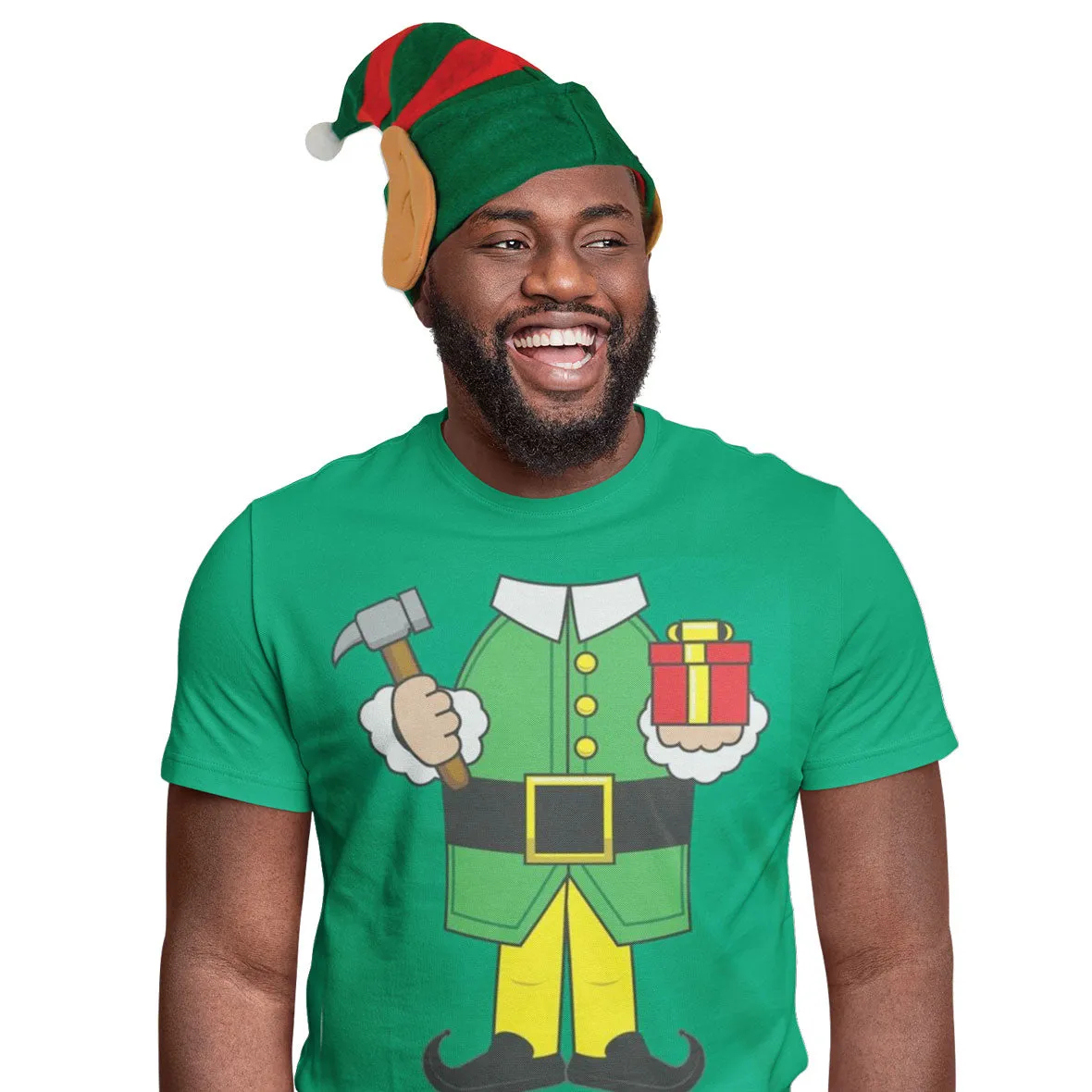 Christmas Costume Elf Body Green Mens Costume T Shirt with Elf Hat with Ears sold by Old Glory