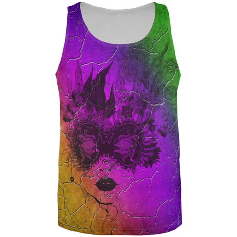 Mardi Gras Party Mask Distressed Grunge Flag All Over Mens Tank Top sold by Old Glory