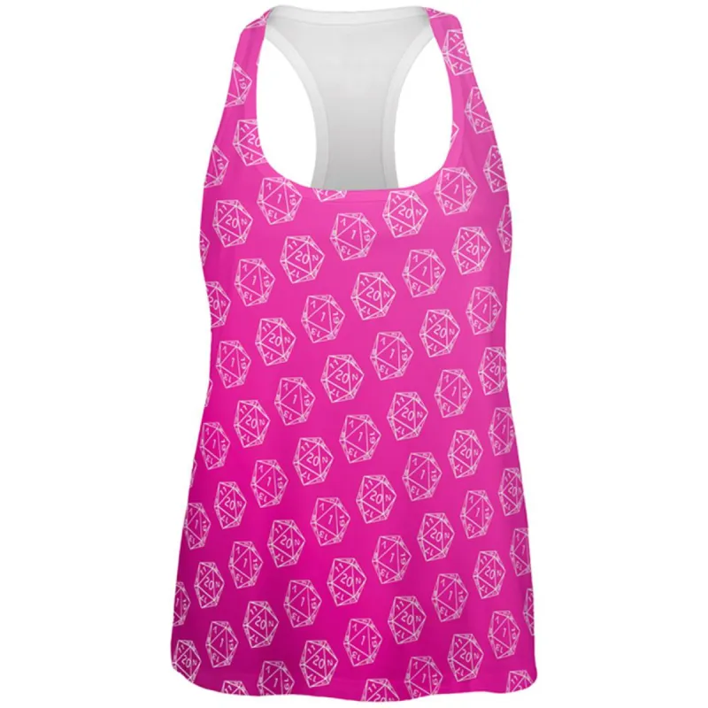D20 Gamer Critical Hit and Fumble Pink Pattern All Over Womens Work Out Tank Top sold by Old Glory