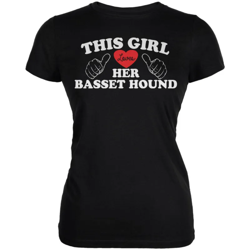 Valentines This Girl Loves Her Basset Hound Black Juniors Soft T-Shirt sold by Old Glory