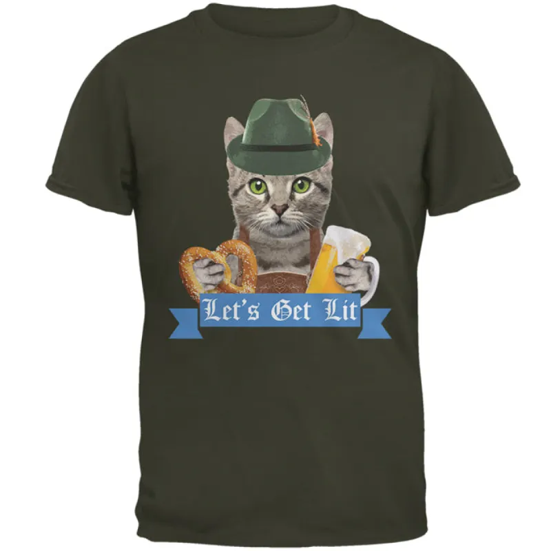 Oktoberfest Funny Cat Let's Get Lit Mens T Shirt sold by Old Glory