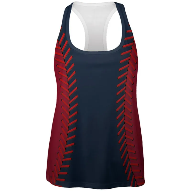 Baseball League Navy Blue and Scarlet All Over Womens Work Out Tank Top sold by Old Glory