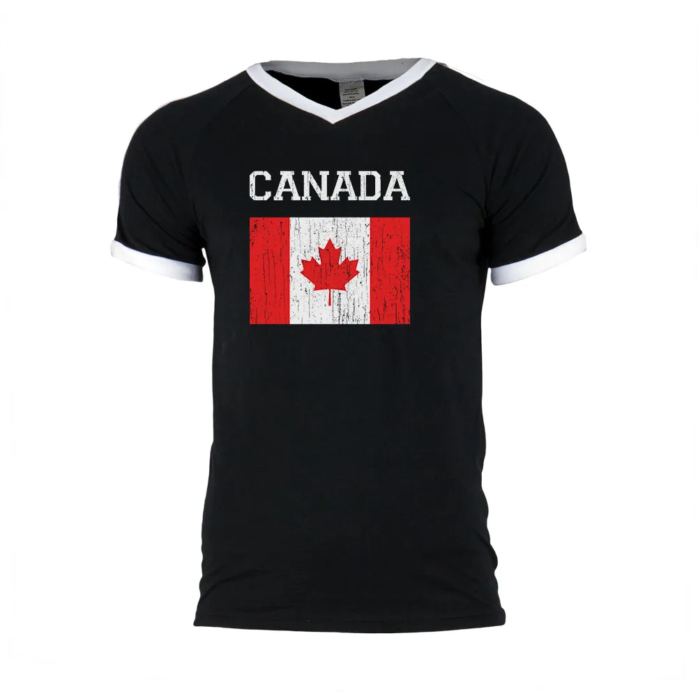 World Cup Distressed Flag Canada Mens Soccer Jersey V-Neck T-Shirt sold by Old Glory