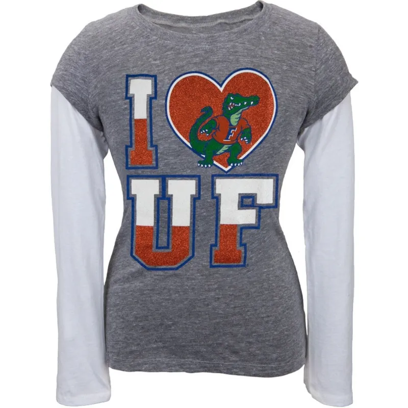 Florida Gators - Glitter I Heart Girls Juvy Soft 2fer Long Sleeve T-Shirt sold by Old Glory