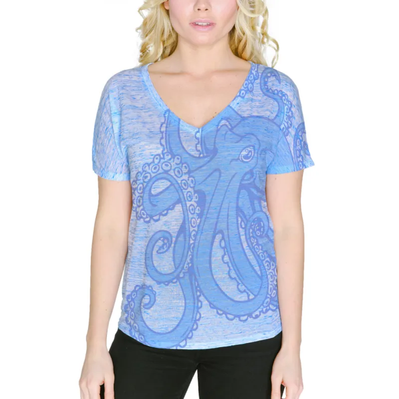 Blue Octopus Ink Women's Slouchy V-Neck T Shirt sold by Old Glory