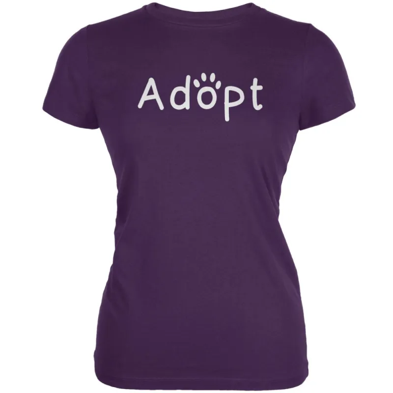 Adopt Cat Dog Paw Purple Juniors Soft T-Shirt sold by Old Glory